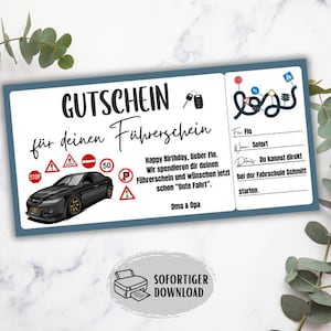 Führerschein Gutschein, Fahrstunden Gutschein, Fahrschule Geschenk, Zuschuss Führerschein, 18. Geburtstag Geschenkidee, Geldgeschenk Auto