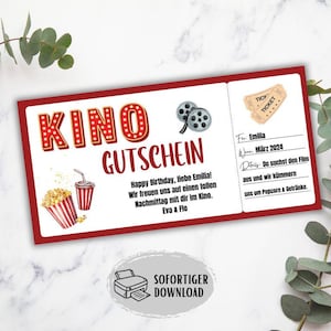 Vale de cine, vale de cine imprimible, idea de regalo para niñas y niños, invitación al cine, regalo de cumpleaños para una noche de cine infantil