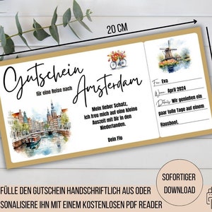 Buono viaggio Amsterdam, buono vacanza breve Olanda, buono vacanza Paesi Bassi, viaggio week-end Amsterdam idea regalo donna compleanno