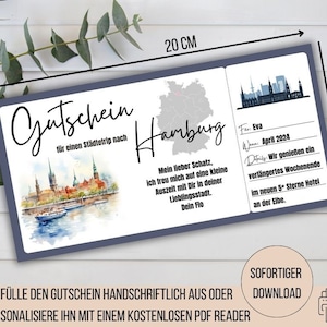 Reisegutschein Hamburg, Kurzurlaub Hamburg, Wochenendtrip Geschenkidee, Freundin Geschenk Frau, Kurztrip Hamburg, Gutschein Städtetrip