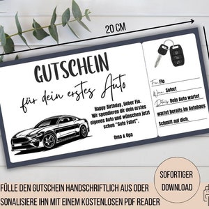 Gutschein Auto, Geschenk eigenes Auto, Autozuschuss, Dein erstes Auto, Geburtstagsgeschenk, Geldgeschenk, Autokauf, eigenes Fahrzeug