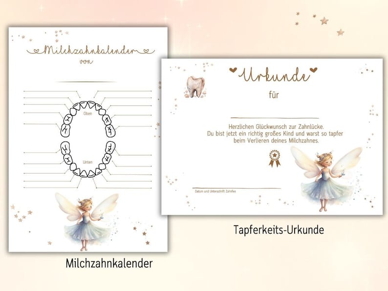 Zahnfee Brief, Urkunde Zahnfee, Post von der Zahnfee, Geschenk Zahnfee