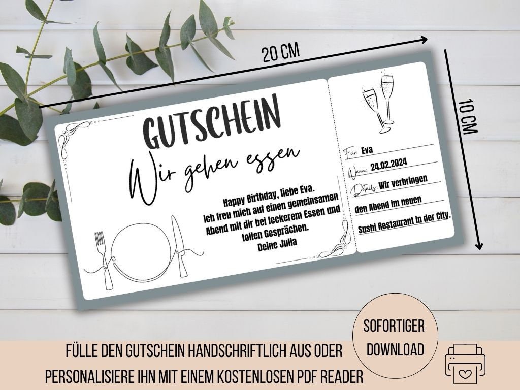 Gutschein Essen gehen, Restaurantgutschein, Gutschein für ein