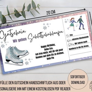 Schaatsbon schaatscadeau idee vriendin excursie ijsbaan voucher tijd in plaats van spullen, voucher sjabloon om uit te printen