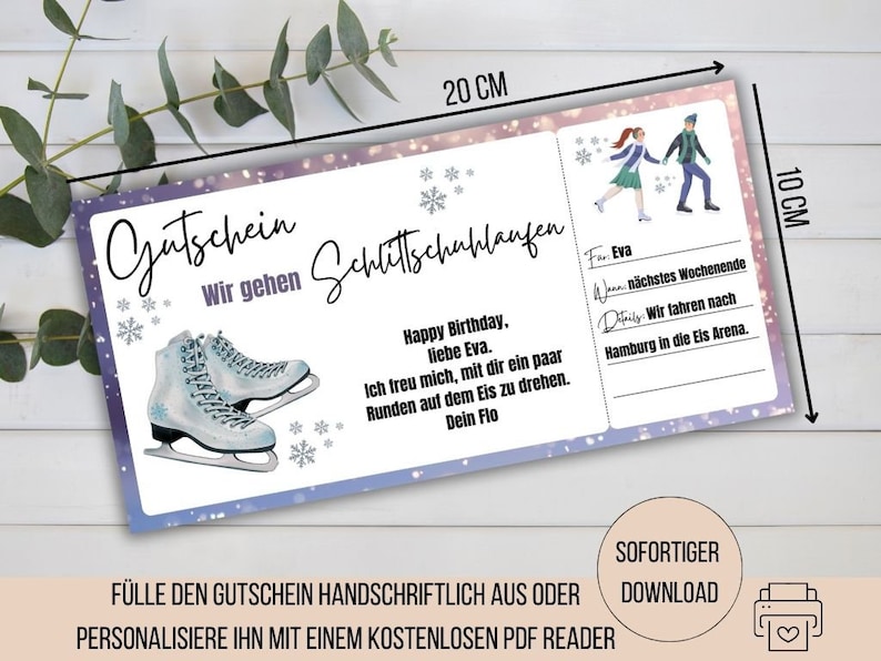 Eislaufen Gutschein Schlittschuhlaufen Geschenkidee Freundin Ausflug