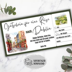 Dublin travel voucher, Dublin city break, Ireland city trip, Dublin short break voucher, birthday gift idea for women, weekend trip