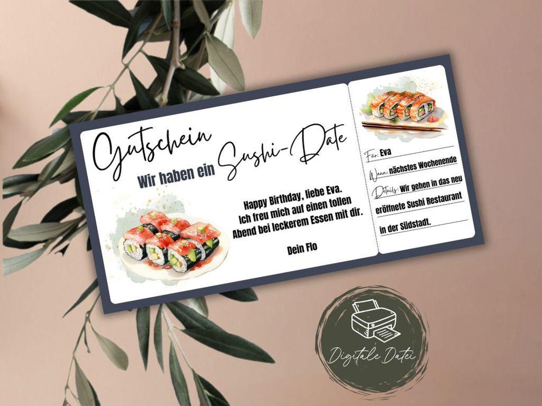 Sushi Voucher, Sushi Restaurant Voucher, Gift Voucher for Asian ...