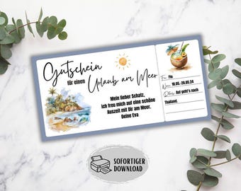 Travel voucher for the sea, voucher for a holiday by the sea, holiday voucher gift idea for men, travel gift voucher, short trip voucher for a short break