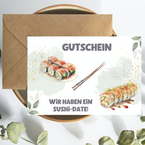 Cupón de sushi tiempo en lugar de cosas vale de regalo, vale de cumpleaños comida de sushi regalo de mejor amigo idea de regalo de mamá cumpleaños