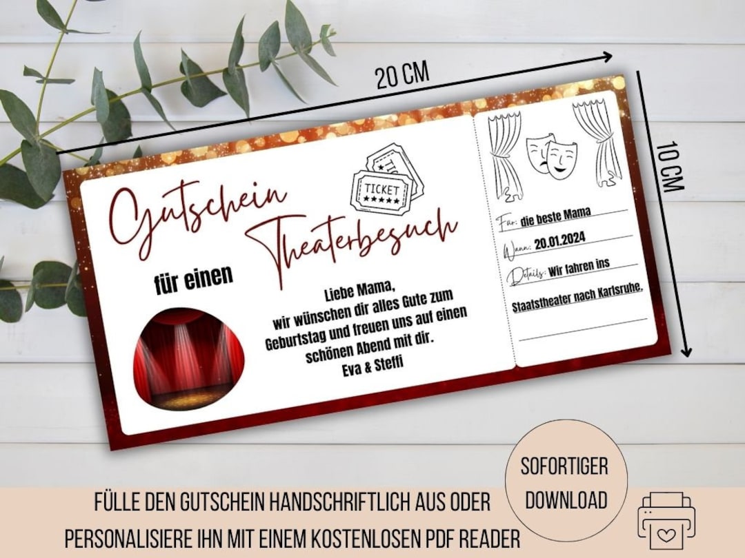 Theater Visit Voucher, Theater Voucher Template, Gift Idea for Mom