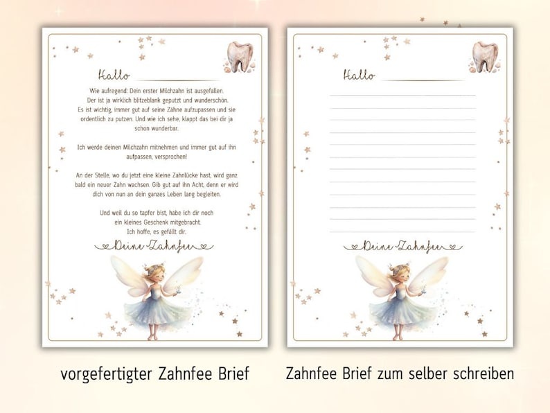 Zahnfee Brief, Urkunde Zahnfee, Post von der Zahnfee, Geschenk Zahnfee