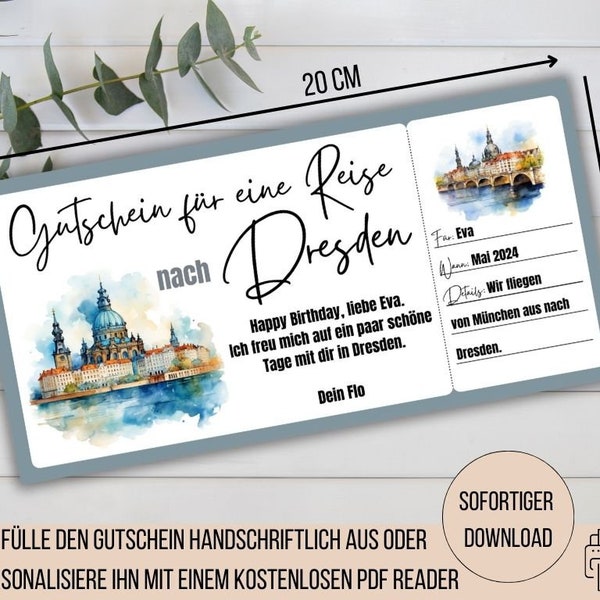 Travel voucher Dresden, city trip Dresden, city trip Germany, short trip Dresden voucher, gift idea for birthday woman, weekend trip