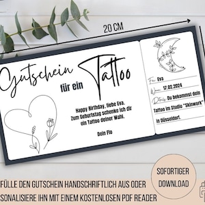 Vale tatuaje, vale tatuaje tatuar, estudio tatuaje idea regalo hombre, plantilla vale regalo cumpleaños, vale tatuador