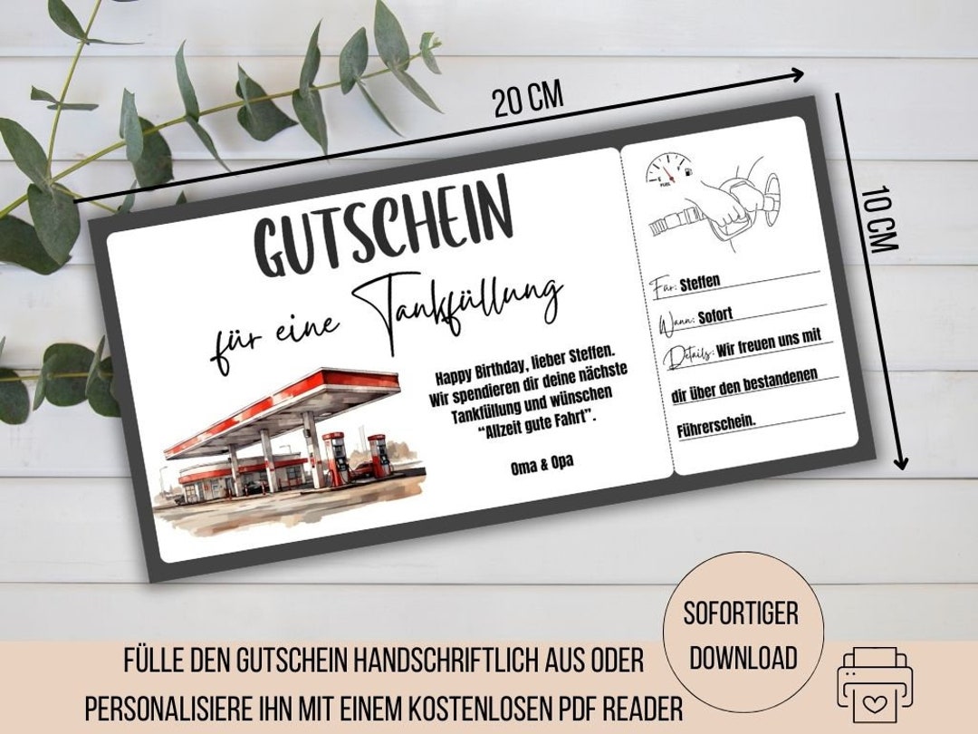 Tankgutschein, Gutschein Tanken, Tankfüllung Geschenkidee