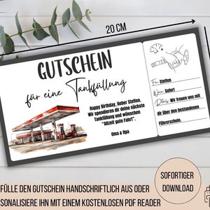Brandstofbon, tankbon, tankvulcadeau-idee, tankbonsjabloon, verjaardagscadeau, ontwerp je eigen voucherkaart