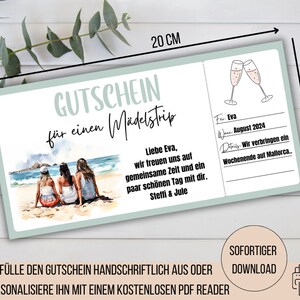 Mädelstrip Gutschein, Reisegutschein, Kurztrip Einladung, Mädelstag Gutschein Freundin Zeit statt Zeug, Beste Freundin Geschenkidee