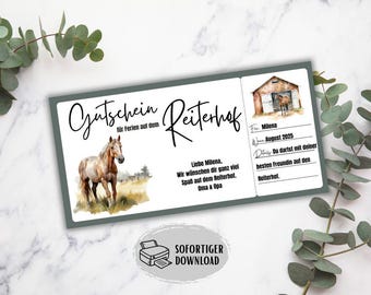Holiday riding school voucher, horse riding voucher, gift idea for girls' birthdays, horse lover gift, riding lessons voucher