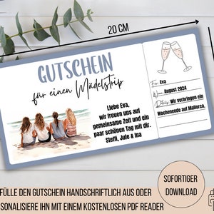 Cadeaubon voor meisjes, reisvoucher, uitnodiging voor een korte reis, weekendje weg voor vrienden, voucher voor tijd in plaats van spullen, cadeau-idee voor een beste vriend