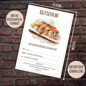 Sushibon, restaurantbon, uit eten gaan, sushibarbon, moeder cadeau-idee man, sushi maaltijdbon, sushi restaurant