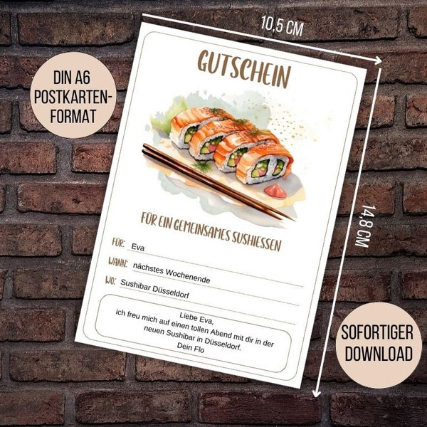 Sushi voucher, restaurant voucher, eating out, sushi bar voucher, mom gift idea man, sushi meal voucher, sushi restaurant