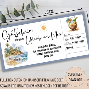 Travel voucher sea, voucher holiday by the sea, holiday voucher gift idea man, gift voucher travel, short trip voucher short vacation