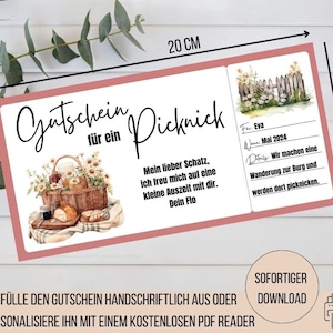 Picknick Gutschein, Einladung Picknick, Picknickgutschein, Freundin Geschenkgutschein Frau, Zeit statt Zeug Gutschein Geschenkidee Freundin