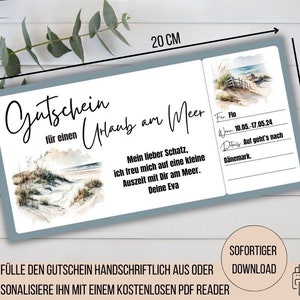 Voucher vakantie aan zee, reisbon zee, vakantiebon cadeau-idee vrouw, cadeaubon reizen, korte trip voucher korte vakantie