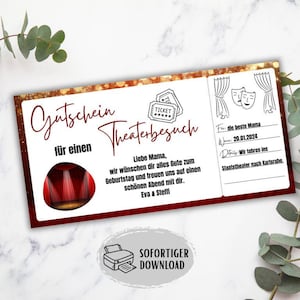 Gutschein Theaterbesuch, Gutscheinvorlage Theater, Geschenkidee Mama, Geschenkgutschein Theater, Gutscheinvorlage zum Ausdrucken PDF