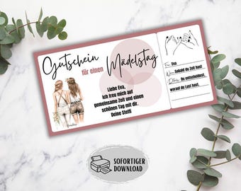 Girls' day voucher best friend gift idea girls trip, time together instead of stuff gift voucher shopping trip voucher template