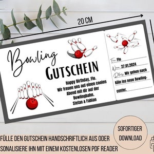 Bowlingbon, bon voor bowlen, bowlingcentrum excursie bowlingavond, man cadeau-idee vriendje, bon om uit te printen