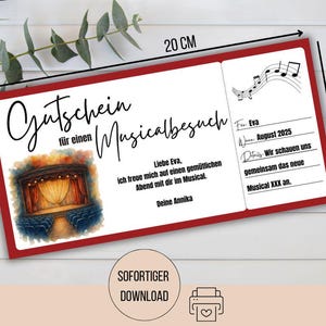 Muziekvoucher, voucher sjabloon voor een muzikaal bezoek om uit te printen, cadeau-idee voor mama, cadeaubon voor theater en opera, tijd in plaats van spullen