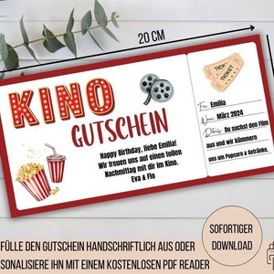 Voucher do kina, voucher na wizytę w kinie do wydrukowania, pomysł na prezent dla dziewczynki dla chłopca, zaproszenie do kina, prezent urodzinowy na wieczór filmowy dla dzieci