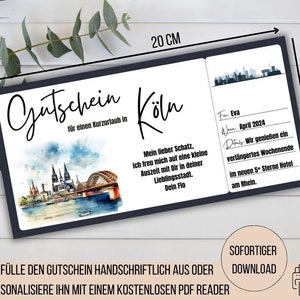 Reisegutschein Köln, Kurzurlaub Köln, Wochenendtrip Geschenkidee, Freundin Geschenk Frau, Kurztrip Köln, Gutschein Städtetrip Köln