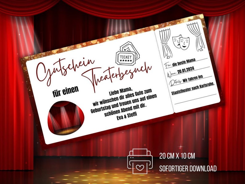 Theater Visit Voucher, Theater Voucher Template, Gift Idea for Mom