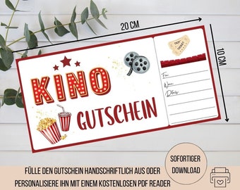 Kino Gutschein Kinobesuch Kinoabend Gutschein zum Ausdrucken, Geschenkidee Kind, Zeit statt Zeug Gutschein, Geburtstagsgeschenk Kinder