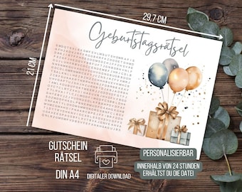 Birthday voucher puzzle, birthday riddle, voucher puzzle, time instead of things voucher, gift voucher, personalized voucher