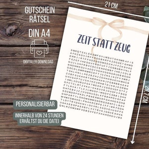 Waardebonpuzzel, tijd in plaats van spullenbon, gepersonaliseerde waardebon, tijd voor twee, verjaardagsbon, waardebonpuzzel, cadeau-idee
