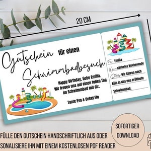 Voucher na wizytę na basenie, wycieczkę na basen, pomysł na prezent dla dziecka, voucher na pływanie, zaproszenie na urodziny, voucher na basen przygodowy