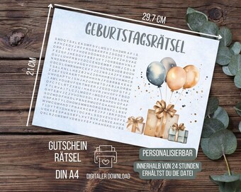 Birthday puzzle, voucher puzzle, time instead of things voucher, gift voucher, personalized voucher, voucher puzzle birthday