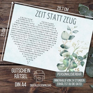 Tijd in plaats van spulletjesbon, waardebon puzzel, gepersonaliseerde waardebon, tijd samen, waardebon puzzel cadeau verjaardag vriendin mama