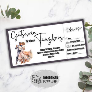 Gift certificate for dance lessons, learn to dance gift idea, printable dance school gift certificate, gift certificate for time instead of things