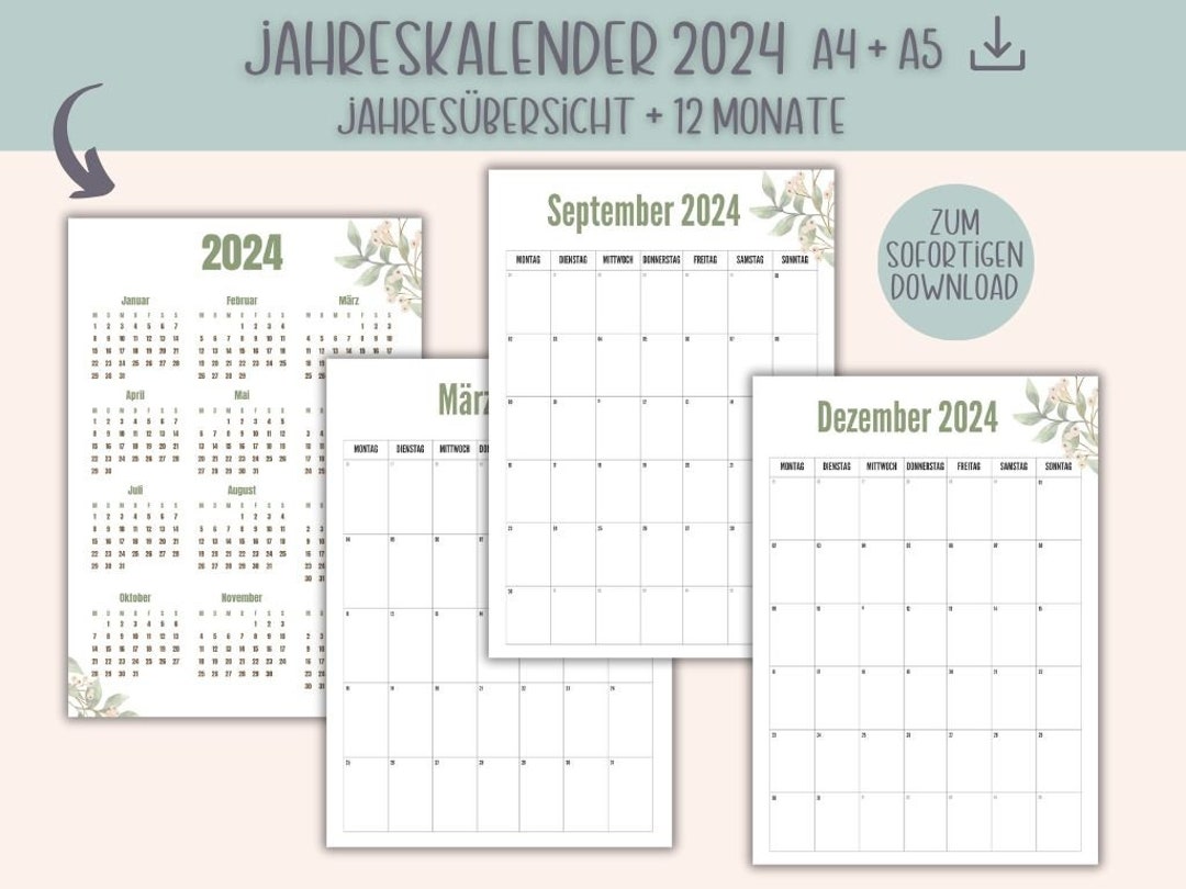 Annual Calendar Calendar 2024 Monthly Planner 2024 Annual - Etsy