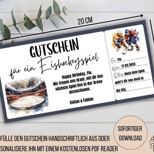 Gutschein Eishockeyspiel, Eishockey Gutschein, Mann Geschenkidee Freund, Eishockey Arena, Eishockey Stadion Geschenkgutschein