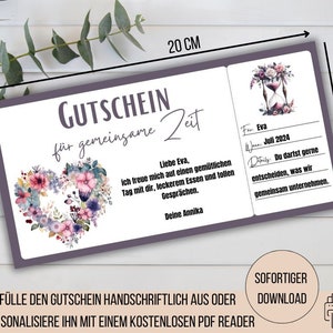 Voucher voor tijd samen, tijd in plaats van spullen, cadeaubon, verjaardagscadeau voor moeder, vriendin, uitnodiging, eten, winkelen, wellness