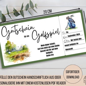 Golfbon, cadeau-idee golfspel, golflescadeau, gaan golfen, tijd in plaats van spullen, uitnodiging om te golfen, voucher om uit te printen