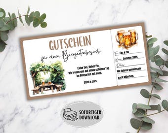 Gutschein Biergarten, Restaurantgutschein, Biergartenbesuch, Essen Gehen, Geschenkidee Freund, Einladung Feierabend Bier