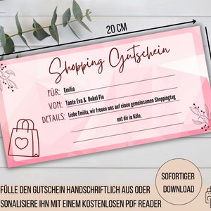 Winkelbon, koopdag, samen shoppen, tijd in plaats van spullenbon, waardebonkaart, cadeau-idee voor een jarige