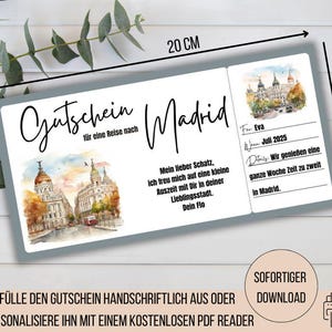 Reisbon Madrid, vakantie Spanje, cadeau-idee vriendin, reisbon Spanje, cadeaubon Madrid om uit te printen