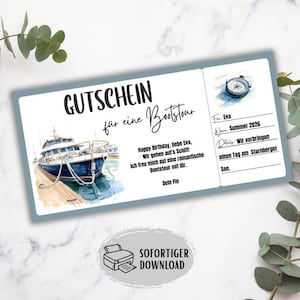 Bono para paseo en barco, bono para viaje en barco, excursión en un lago, idea de regalo para una novia, bono de cumpleaños para un paseo en barco