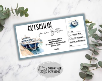 Bootstour Gutschein, Bootsfahrt Gutschein, Ausflug See Schiff fahren, Frau Geschenkidee Freundin, Geburtstagsgutschein Schiffstour